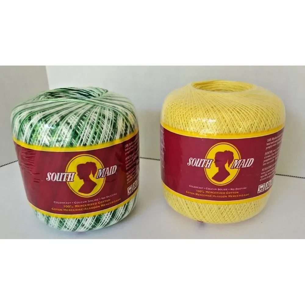 2 South Maid 100% Mercerized Crochet Cotton Colorfast Shaded Green & Soft Yellow
